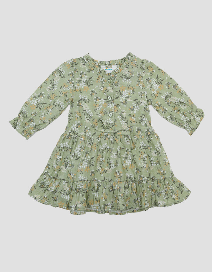 Little M Woven Print Flowers Midi Dress Bayi