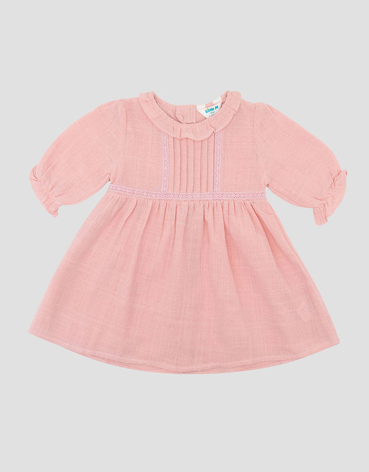 Little M 7/8 Woven Rami Plisket Dada Dress Bayi