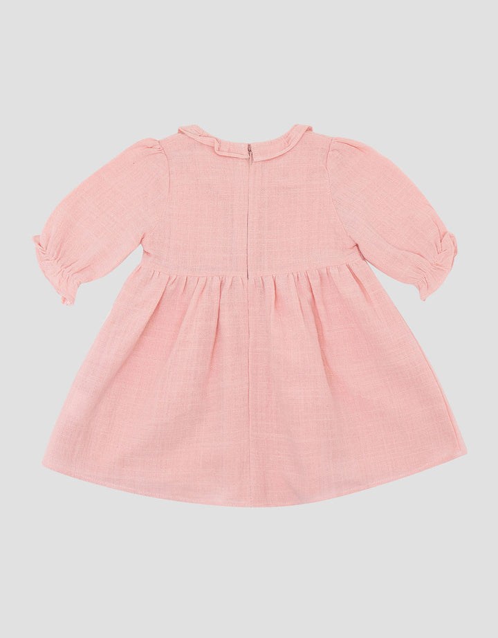 Little M 7/8 Woven Rami Plisket Dada Dress Bayi
