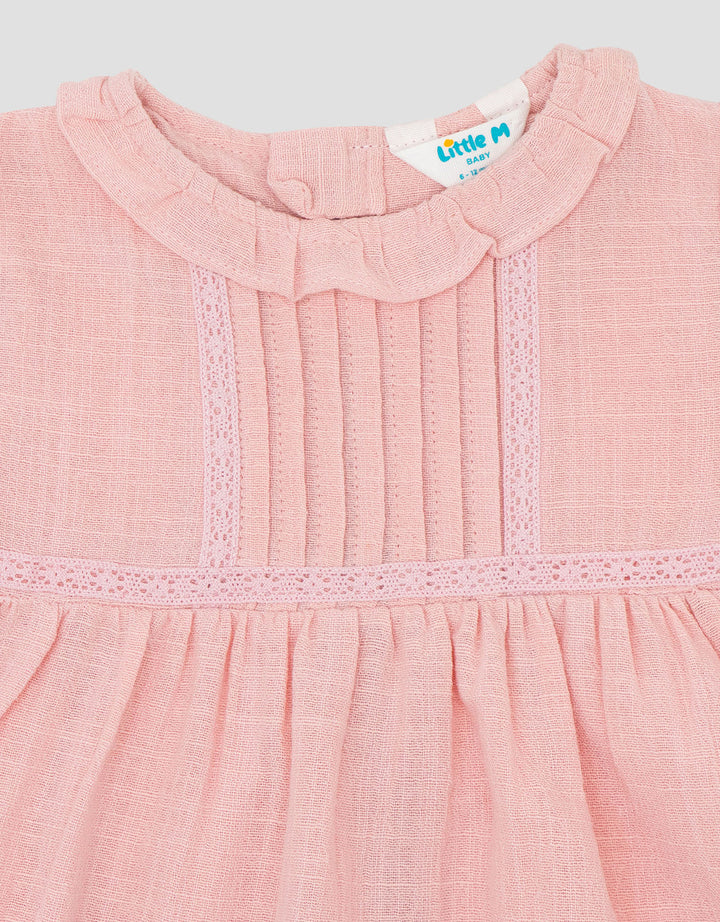 Little M 7/8 Woven Rami Plisket Dada Dress Bayi