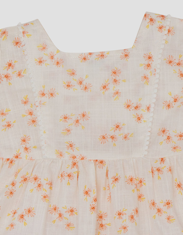 Little M Linen Slub Print Bunga Pakaian Setelan Bayi