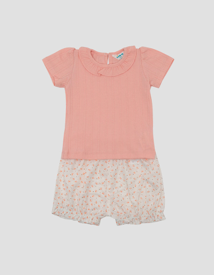 Little M Woven Mix Rib Knit Pakaian Setelan Bayi