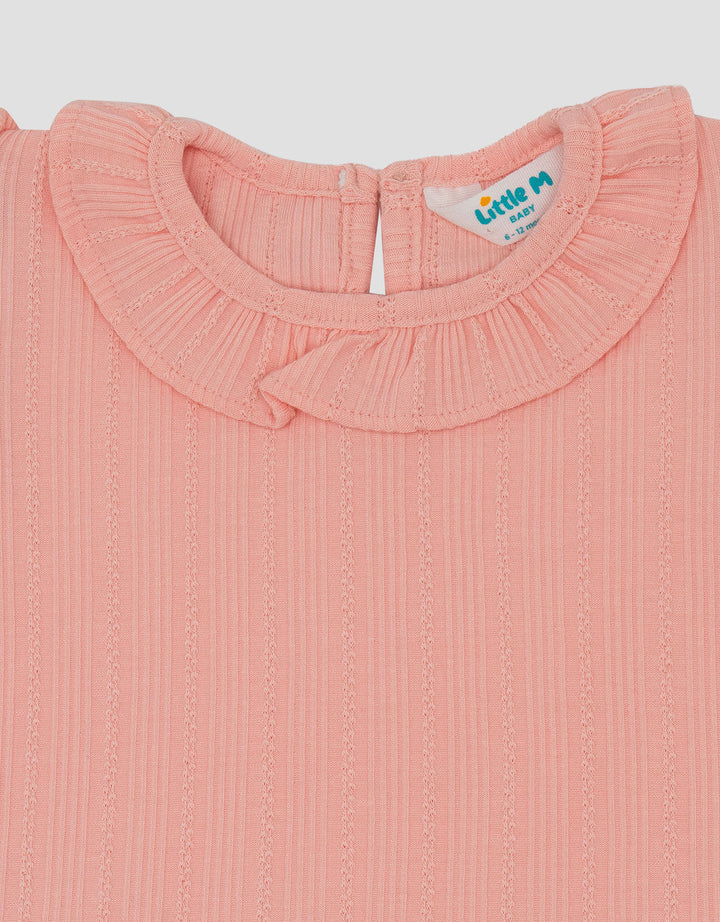 Little M Woven Mix Rib Knit Pakaian Setelan Bayi