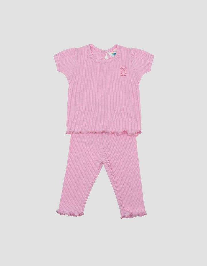 Little M Textured Rib With Embro Pakaian Setelan Bayi