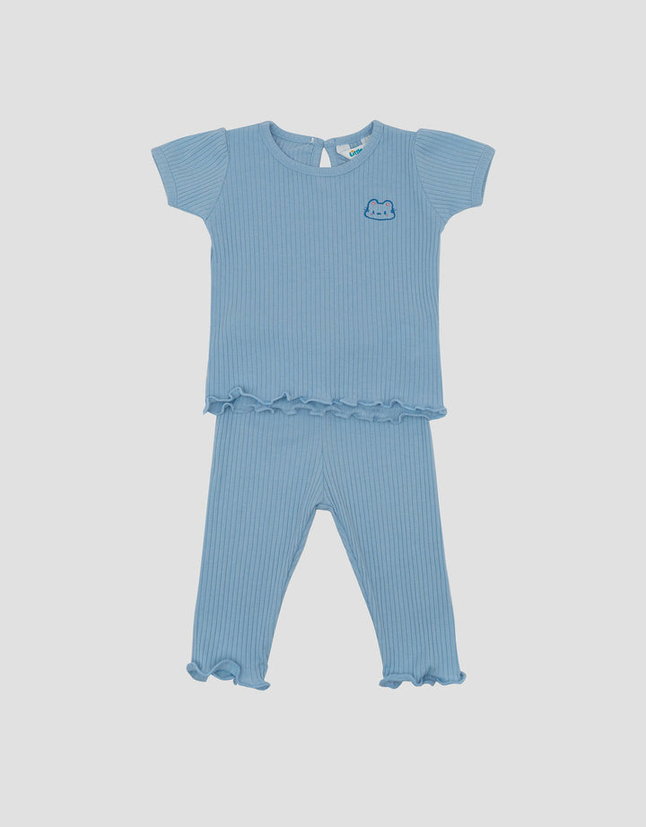 Little M Textured Rib With Embro Pakaian Setelan Bayi