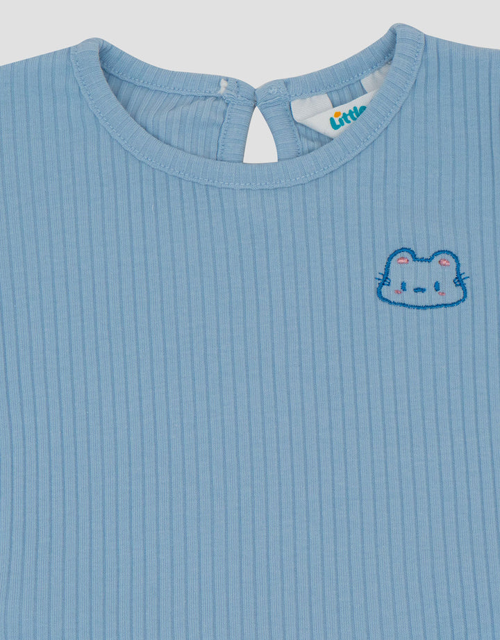 Little M Textured Rib With Embro Pakaian Setelan Bayi