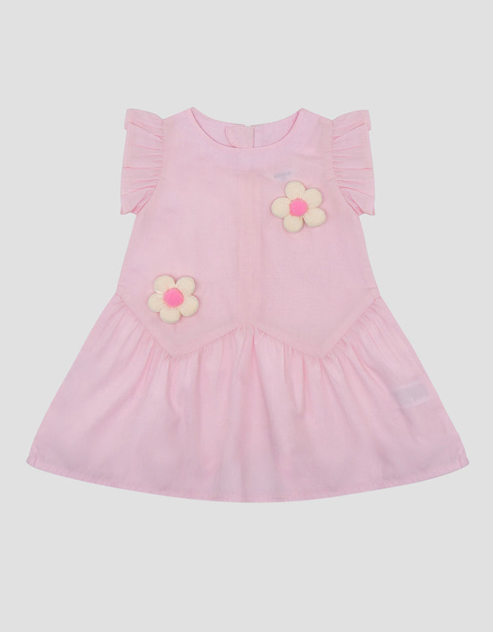 Little M Woven Poplin With Appl Flower Dress Bayi