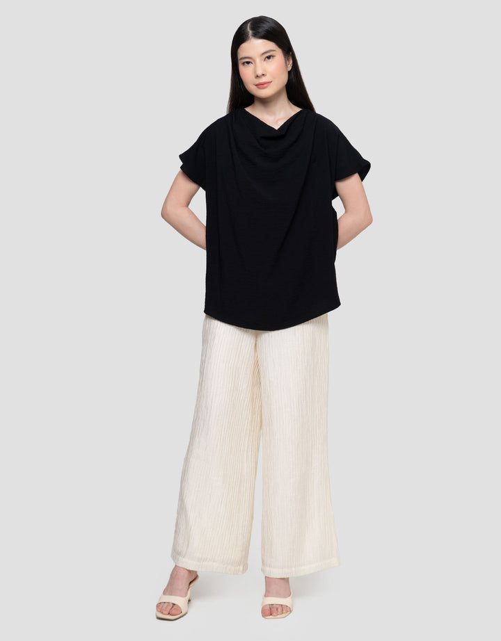 Connexion Drappery Neck Crinkle Silk Blouse Wanita