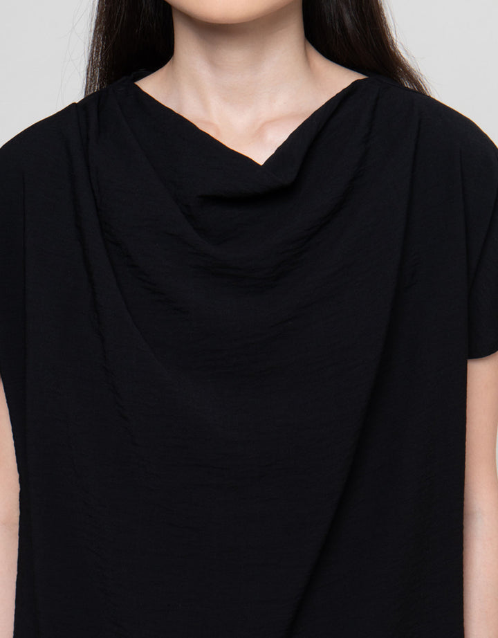 Connexion Drappery Neck Crinkle Silk Blouse Wanita