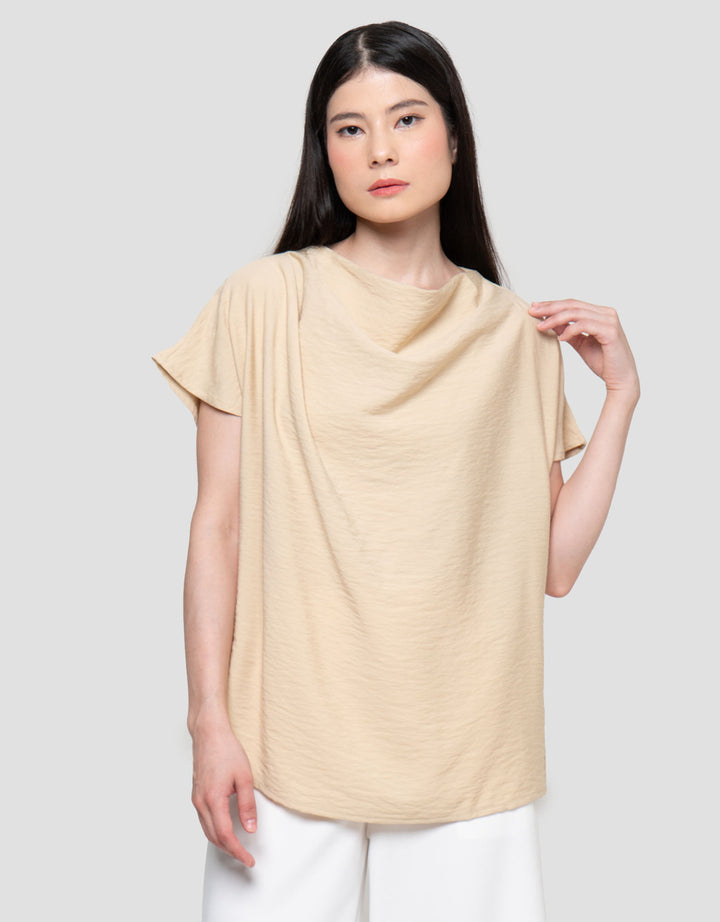 Connexion Drappery Neck Crinkle Silk Blouse Wanita