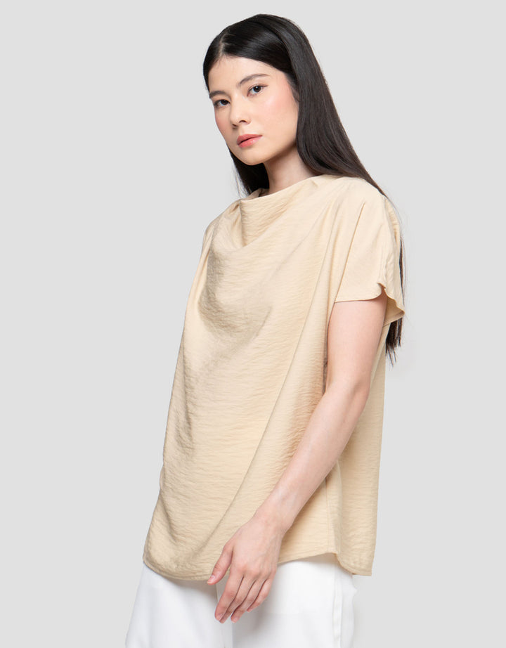 Connexion Drappery Neck Crinkle Silk Blouse Wanita