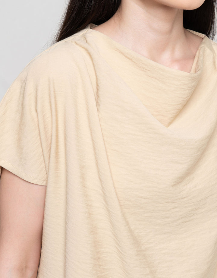 Connexion Drappery Neck Crinkle Silk Blouse Wanita