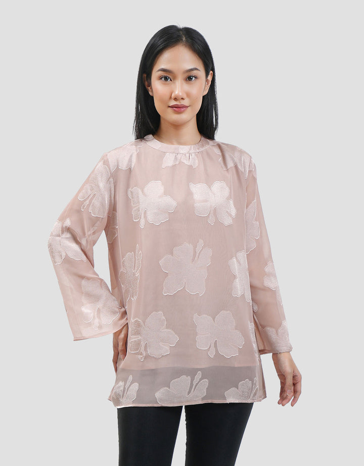 Connexion Flowy Burnt-Out Flare Blouse Wanita