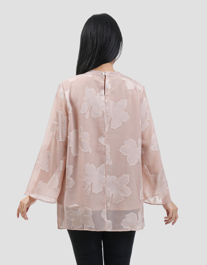 Connexion Flowy Burnt-Out Flare Blouse Wanita