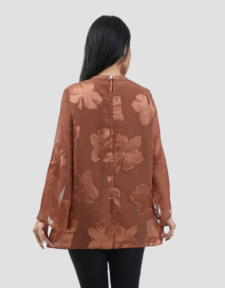 Connexion Flowy Burnt-Out Flare Blouse Wanita