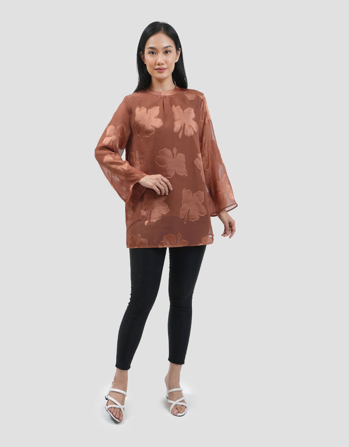 Connexion Flowy Burnt-Out Flare Blouse Wanita