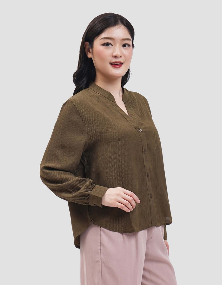 Connexion V Neck Crinkle Buttersilk Blouse Wanita