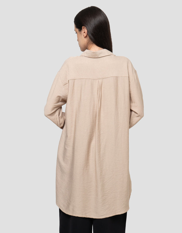 Connexion Texture Linen Long Tunic With Fornt Pocket Kemeja Wanita