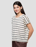 Connexion Striped Cotton Blend Knitted Kaos Wanita