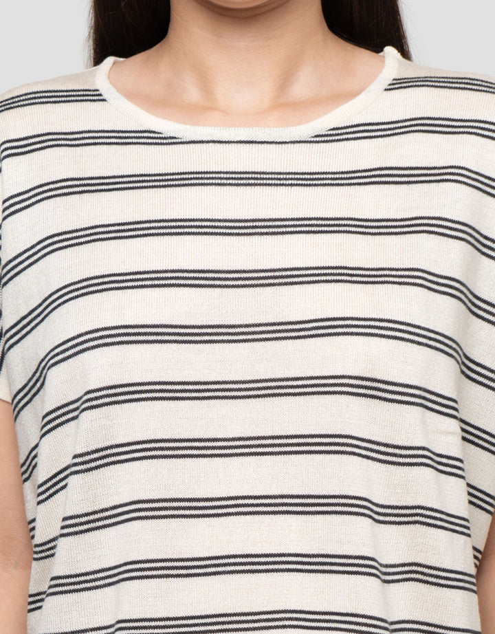 Connexion Striped Cotton Blend Knitted Kaos Wanita