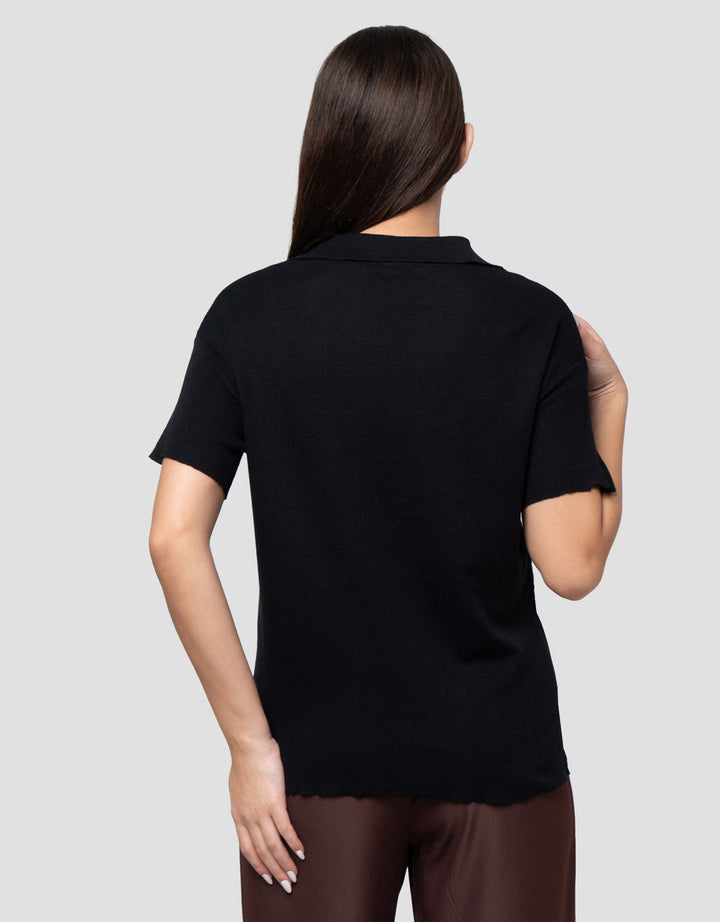 Connexion Boxy Knitted Top With Skipper Collar Kaos Wanita