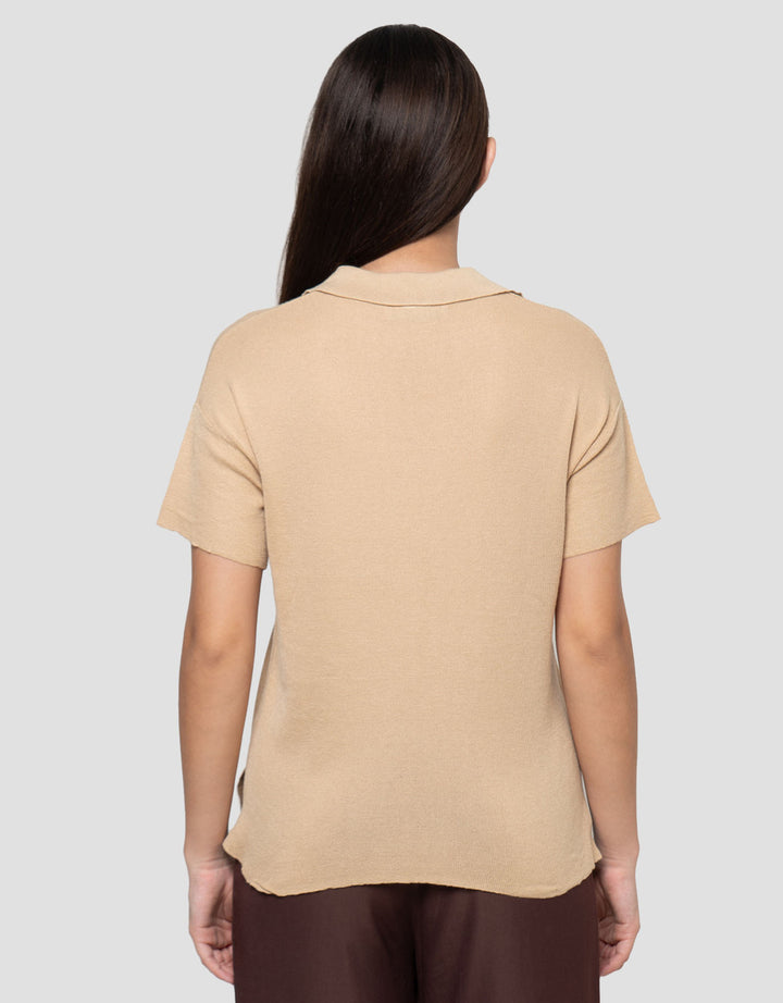 Connexion Boxy Knitted Top With Skipper Collar Kaos Wanita