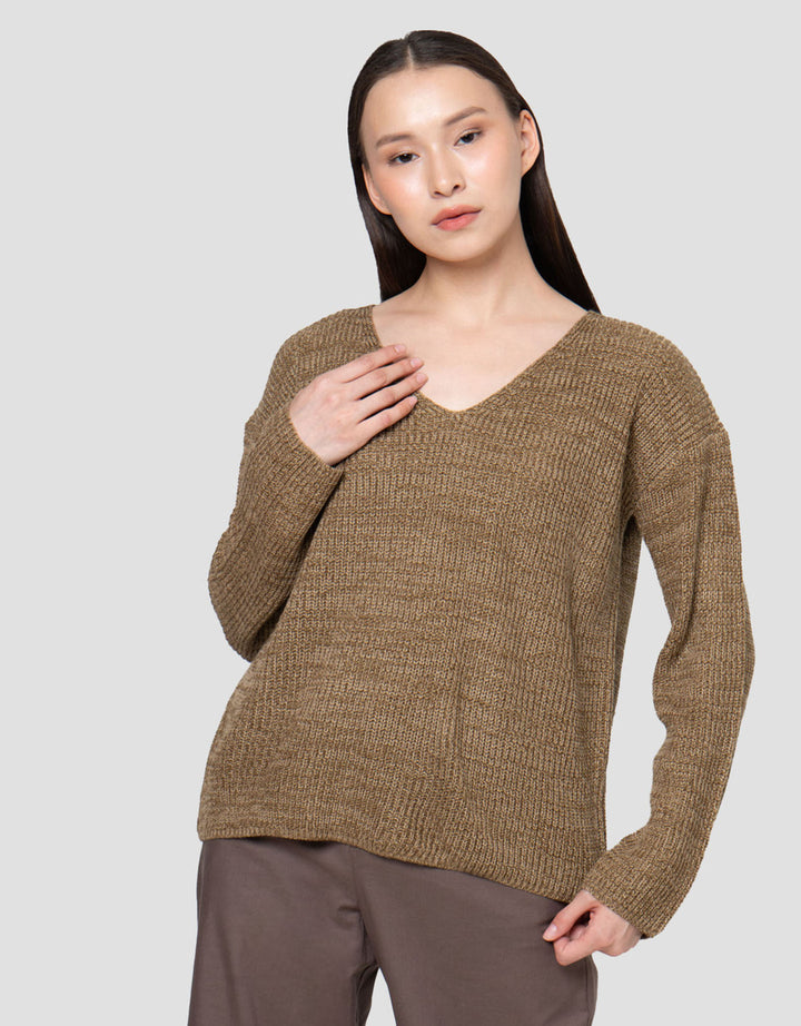 Connexion Fine Knit V Neck Sweater Wanita