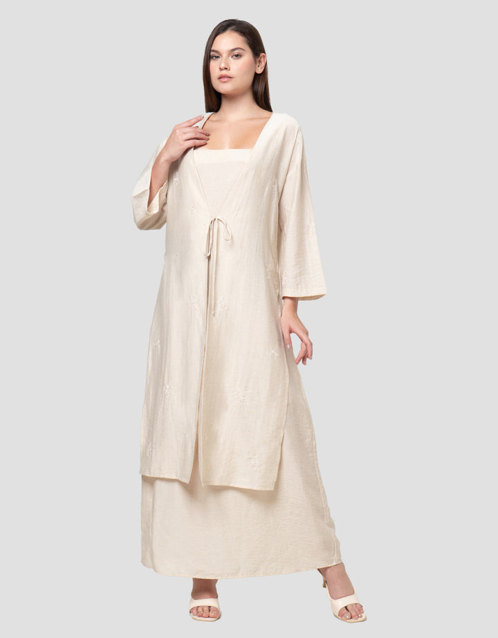 Connexion Linen Blend Dress & Outer Set With BroderieMaxi Dress Wanita