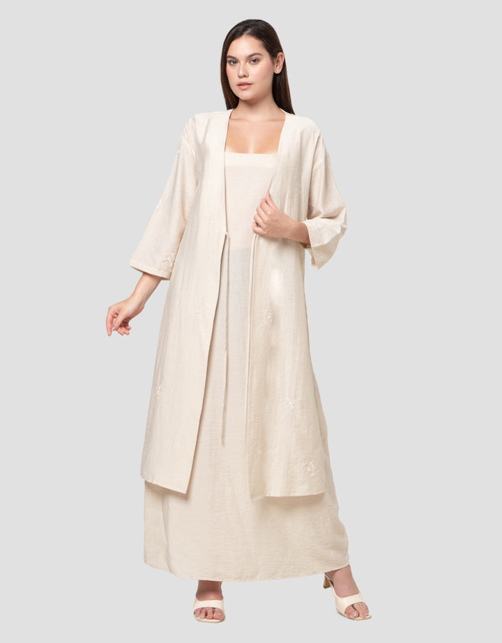 Connexion Linen Blend Dress & Outer Set With BroderieMaxi Dress Wanita