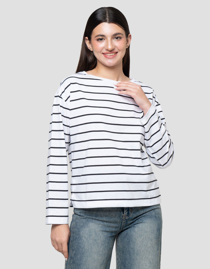 Connexion Off Shoulder Stripe Kaos Lengan Panjang Wanita
