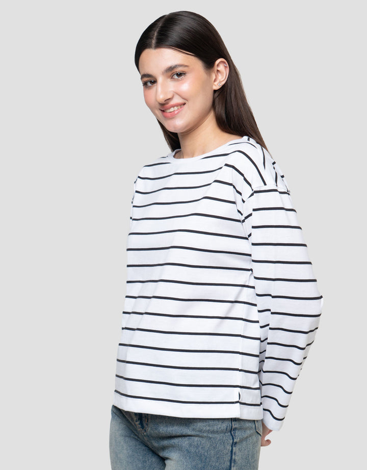 Connexion Off Shoulder Stripe Kaos Lengan Panjang Wanita