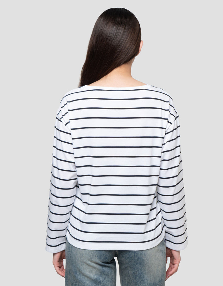 Connexion Off Shoulder Stripe Kaos Lengan Panjang Wanita