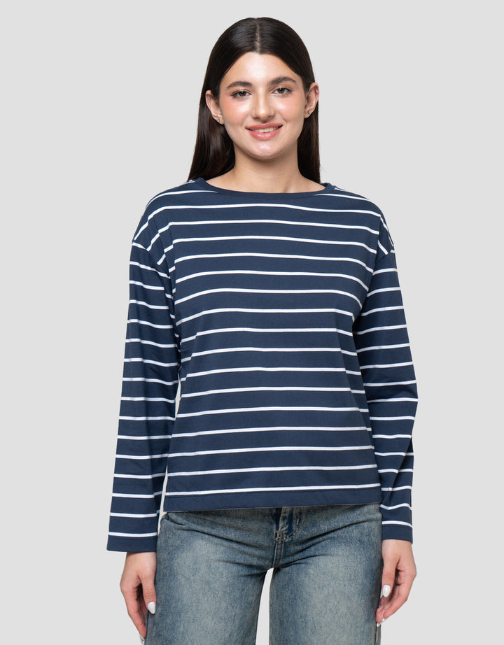 Connexion Off Shoulder Stripe Kaos Lengan Panjang Wanita