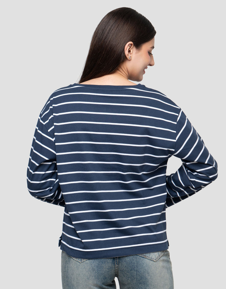 Connexion Off Shoulder Stripe Kaos Lengan Panjang Wanita