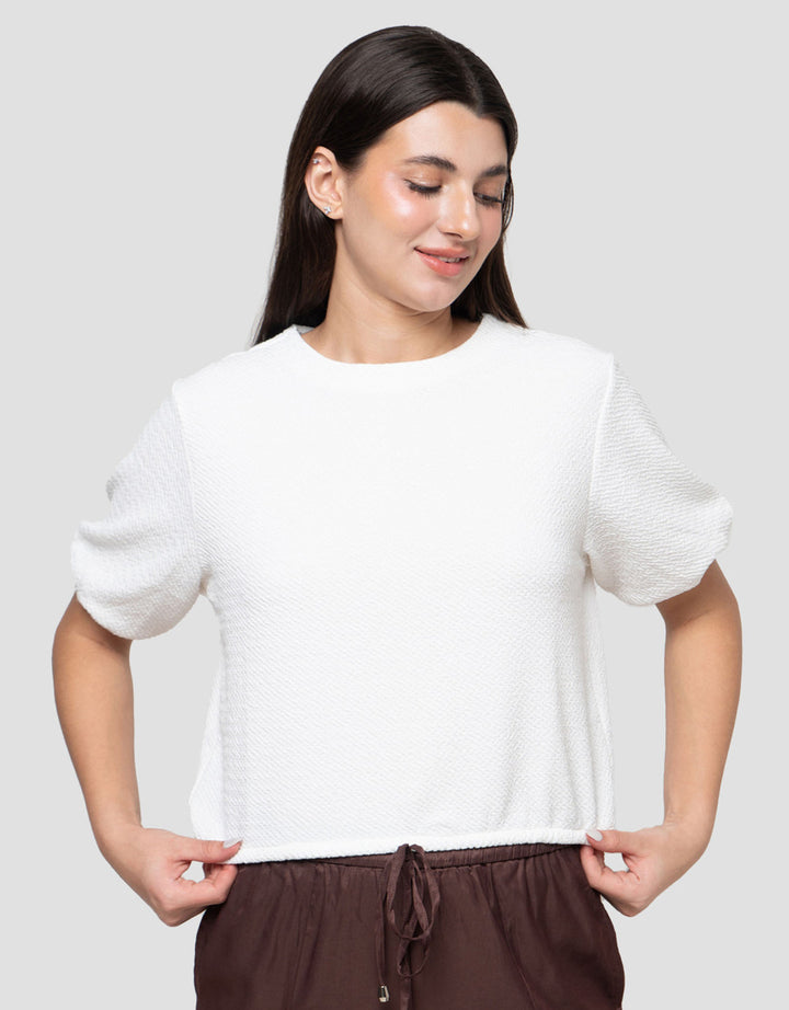 Connexion Crew Neck Texture Knit Top With Elasticated Hem Blouse Wanita