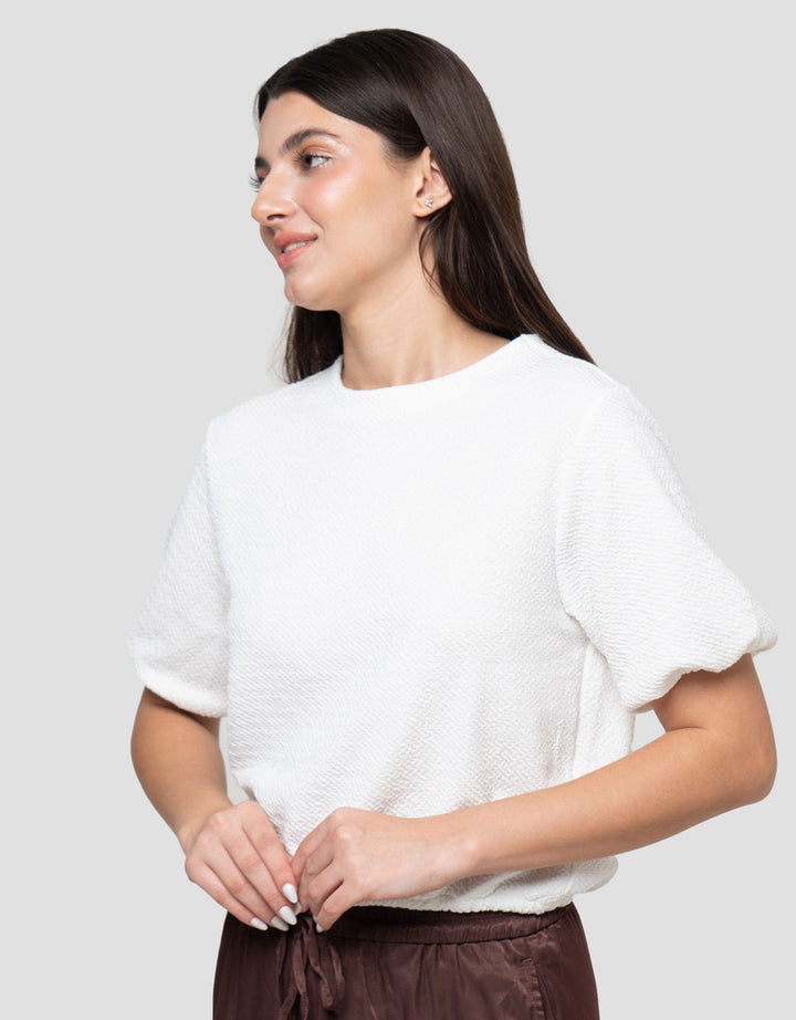 Connexion Crew Neck Texture Knit Top With Elasticated Hem Blouse Wanita