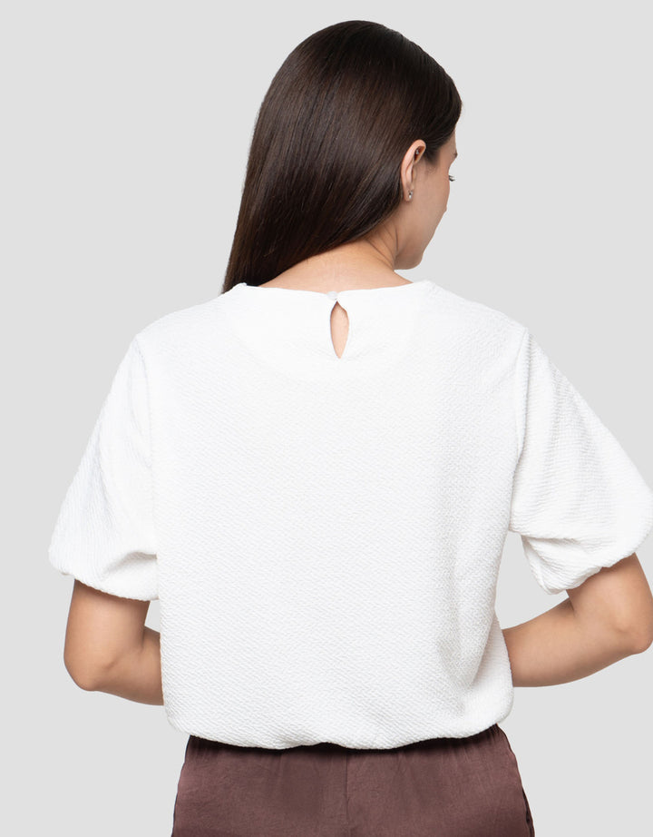 Connexion Crew Neck Texture Knit Top With Elasticated Hem Blouse Wanita