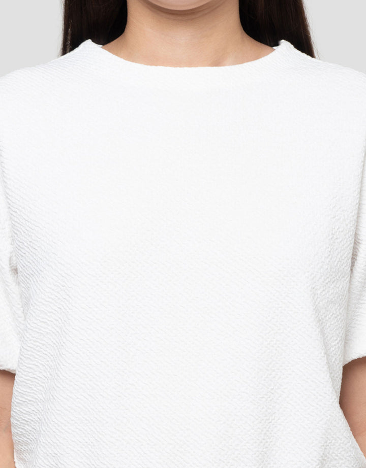 Connexion Crew Neck Texture Knit Top With Elasticated Hem Blouse Wanita
