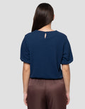 Connexion Crew Neck Texture Knit Top With Elasticated Hem Blouse Wanita