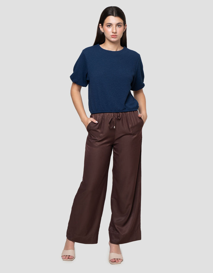 Connexion Crew Neck Texture Knit Top With Elasticated Hem Blouse Wanita
