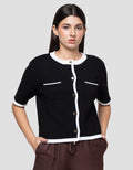 Connexion Formal Crop Emas Cardigan Lengan Pendek Wanita