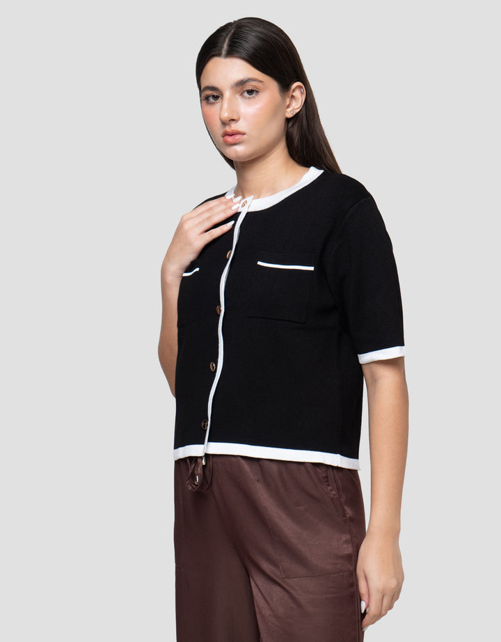 Connexion Formal Crop Emas Cardigan Lengan Pendek Wanita