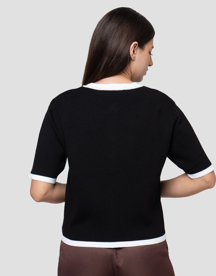 Connexion Formal Crop Emas Cardigan Lengan Pendek Wanita