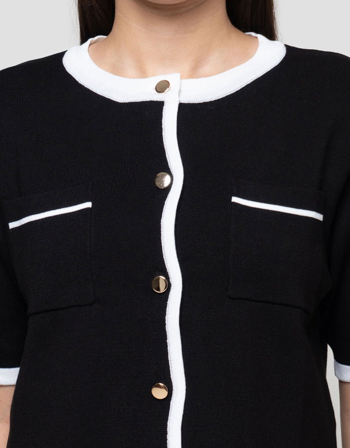 Connexion Formal Crop Emas Cardigan Lengan Pendek Wanita