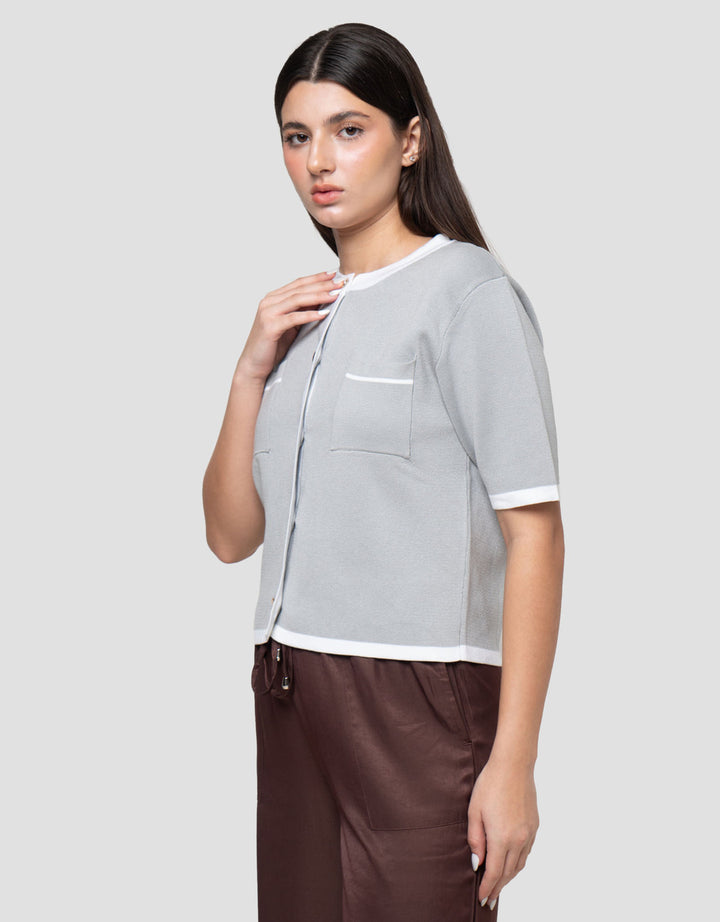 Connexion Formal Crop Emas Cardigan Lengan Pendek Wanita