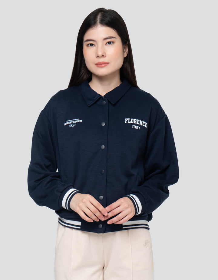 Nevada Varsity With Collar Jaket Wanita