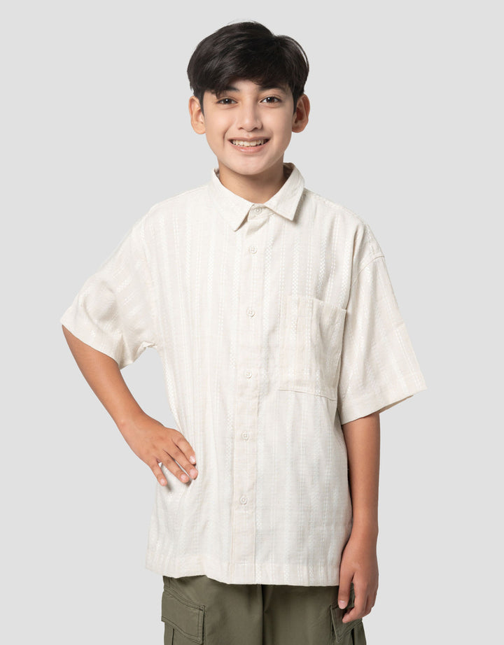 Nevada Fit Texture Linen Flat Collar Kemeja Oversize Anak Laki-laki