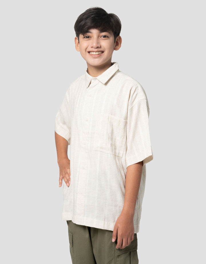 Nevada Fit Texture Linen Flat Collar Kemeja Oversize Anak Laki-laki