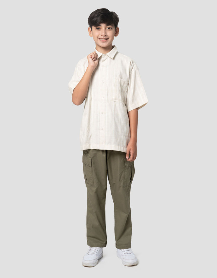 Nevada Fit Texture Linen Flat Collar Kemeja Oversize Anak Laki-laki