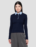 Nevada Solid Rib Woven Collar Kaos Wanita